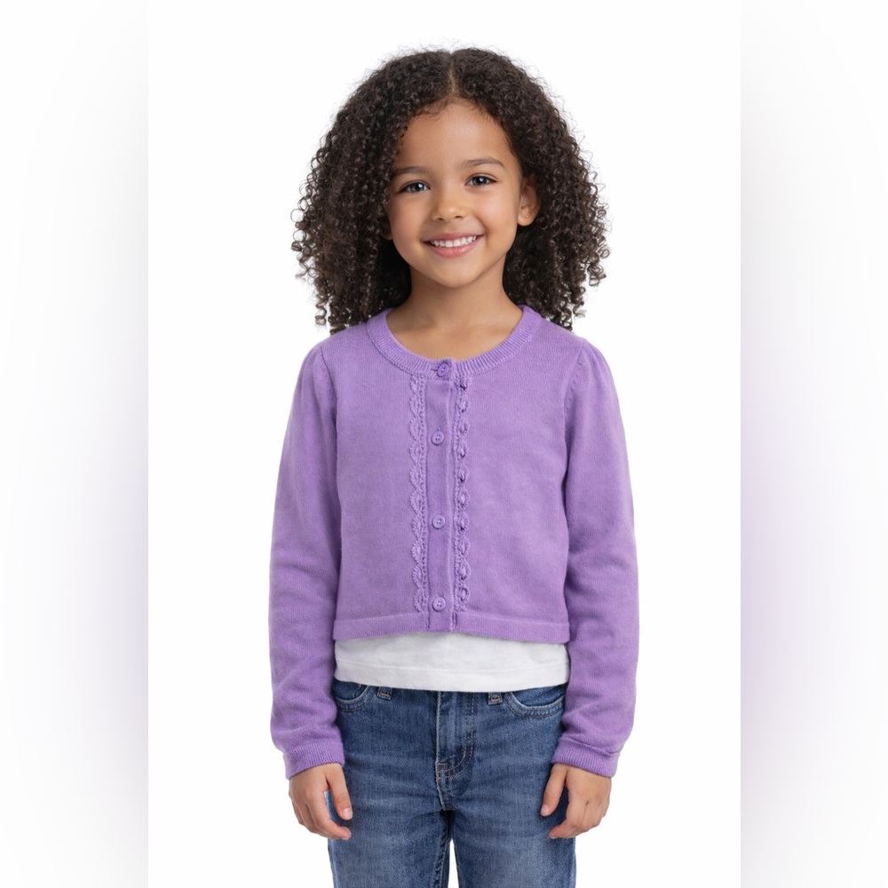 Janie and Jack Girls Purple Crochet Trim Cardigan Sweater Size 6